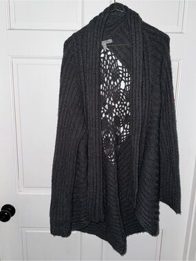 Olivia Sky Dark Charcoal Open-Back Knit Cardigan